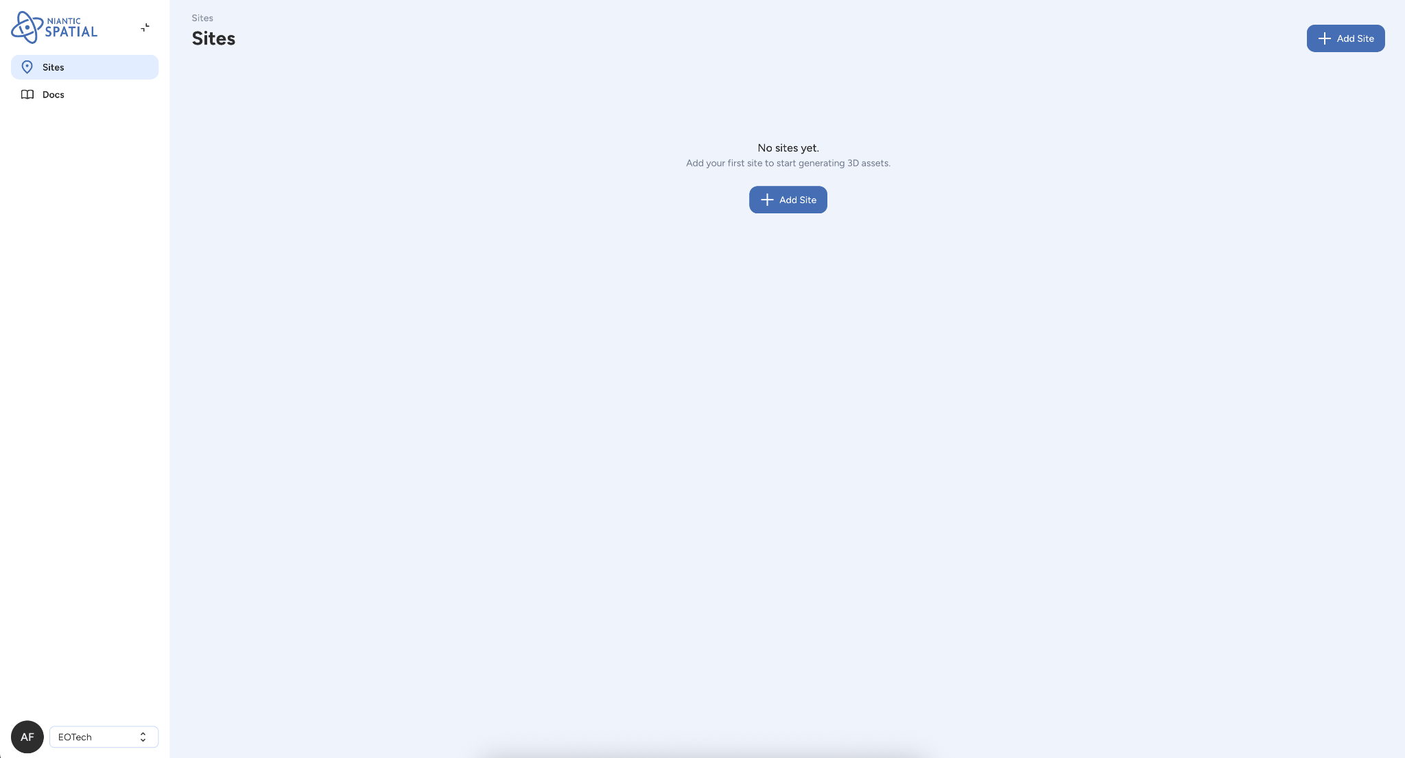 Creating a new site in Scaniverse