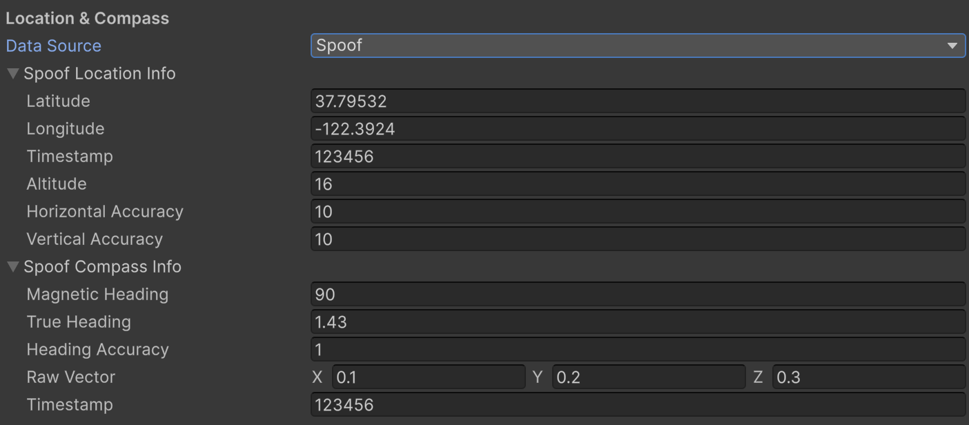 Spoofing location and compass data in NSDK Settings